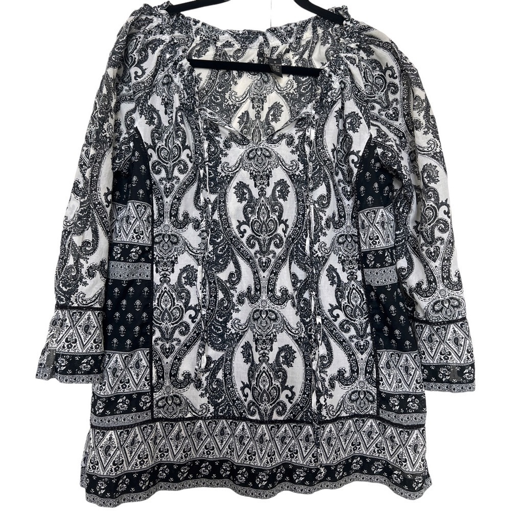 Lucky Brand Black and White Paisley Boho Blouse